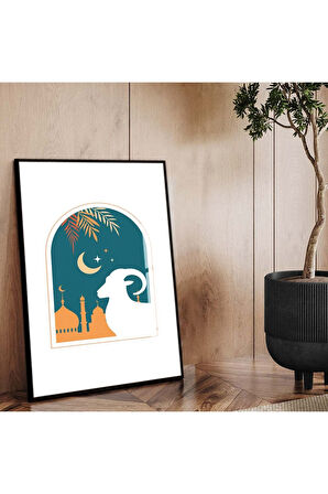 Gümüş Metal Çerçeveli Modern Çizim Keçi Figür Kırılmaz Cam Tablo