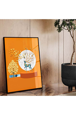 Gümüş Metal Çerçeveli Geometrik Çizim Hayvan Tema Kırılmaz Cam Tablo