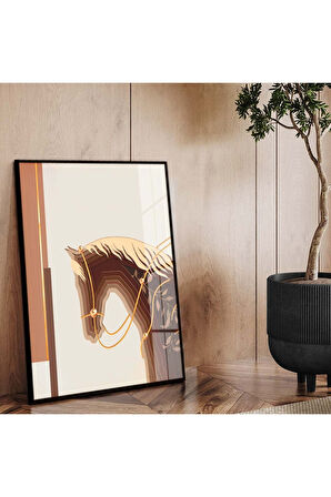 Gümüş Metal Çerçeveli Modern Çizim At Figür Kırılmaz Cam Tablo