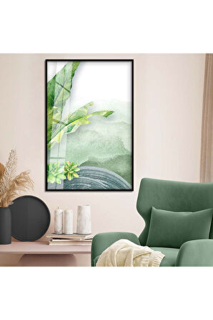 Gold Metal Çerçeveli Modern Çizim Soyut Tema Kırılmaz Cam Tablo