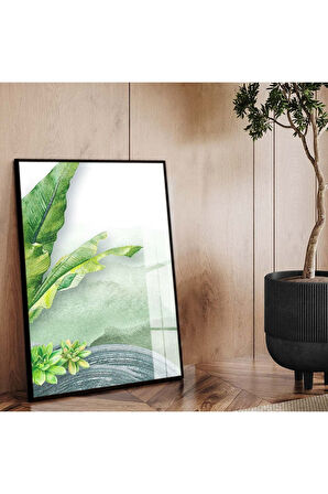 Gold Metal Çerçeveli Modern Çizim Soyut Tema Kırılmaz Cam Tablo