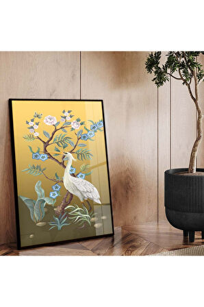 Siyah Metal Çerçeveli Modern Çizim Tavus Kuşu Figür Kırılmaz Cam Tablo