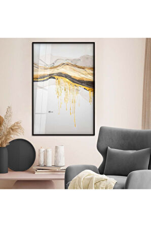 Gümüş Metal Çerçeveli Kolaj Çizim Soyut Tema Kırılmaz Cam Tablo