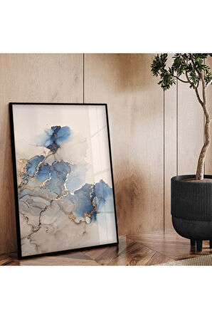 Gümüş Metal Çerçeveli Modern Çizim Soyut Tema Kırılmaz Cam Tablo