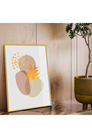 Gümüş Metal Çerçeveli Kolaj Çizim Soyut Tema Kırılmaz Cam Tablo