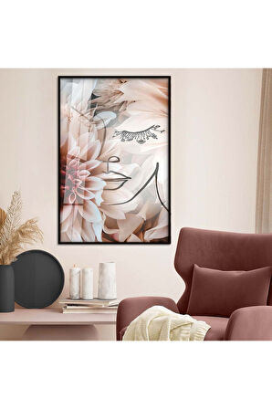 Gümüş Metal Çerçeveli Kolaj Çizim Çiçek Desen Kırılmaz Cam Tablo