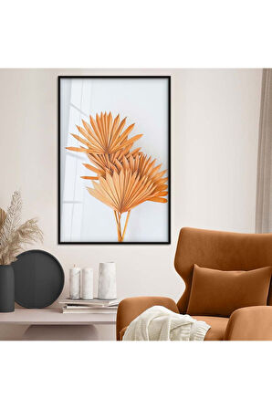 Gold Metal Çerçeveli Modern Çizim Renkli Yaprak Kırılmaz Cam Tablo