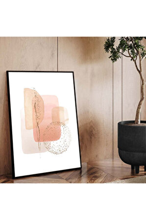 Siyah Metal Çerçeveli Kolaj Çizim Soyut Tema Kırılmaz Cam Tablo