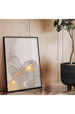 Siyah Metal Çerçeveli Soyut Tema Modern Çizim Kırılmaz Cam Tablo