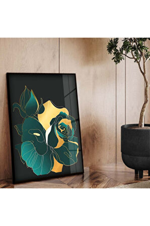 Gümüş Metal Çerçeveli Kolaj Çizim Çiçek Kırılmaz Cam Tablo