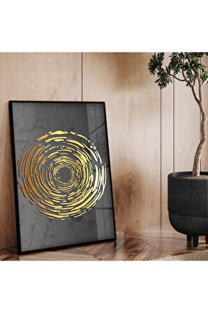 Siyah Metal Çerçeveli Gold Tema Kolaj Çizim Kırılmaz Cam Tablo