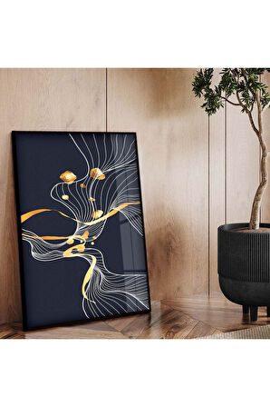 Gold Metal Çerçeveli Kolaj Çizim Kırılmaz Cam Tablo