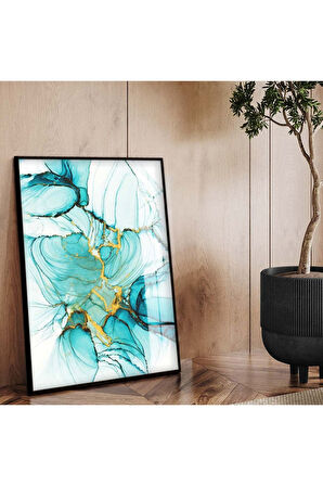 Siyah Metal Çerçeveli Soyut Tema Modern Çizim Kırılmaz Cam Tablo