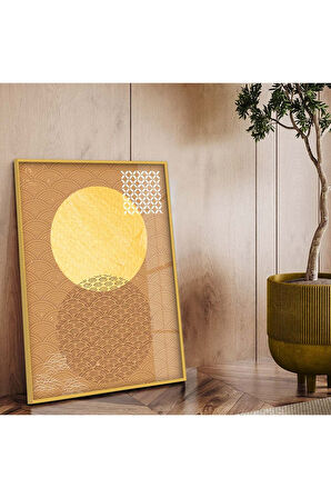 Gold Metal Çerçeveli Geometrik Desen Modern Çizim Kırılmaz Cam Tablo