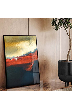 Siyah Metal Çerçeveli Modern Çizim Soyut Tema Kırılmaz Cam Tablo