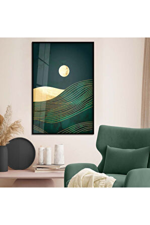 Gümüş Metal Çerçeveli Kolaj Çizim Doğa Tema Kırılmaz Cam Tablo