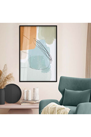 Gold Metal Çerçeveli Kolaj Çizim Soyut Tema Kırılmaz Cam Tablo