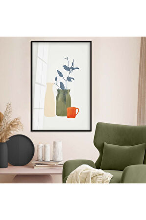 Gümüş Metal Çerçeveli Modern Çizim Vazo Tema Kırılmaz Cam Tablo