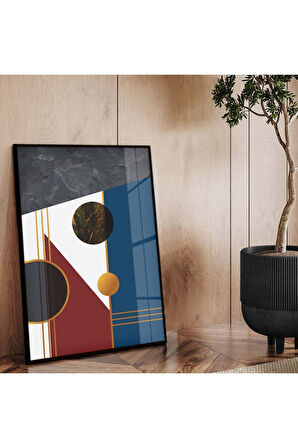 Gold Metal Çerçeveli Modern Çizim Geometrik Desen Kırılmaz Cam Tablo