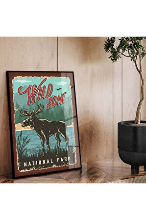 Gold Metal Çerçeveli Modern Çizim Hayvanat Bahçesi Tema Kırılmaz Cam Tablo