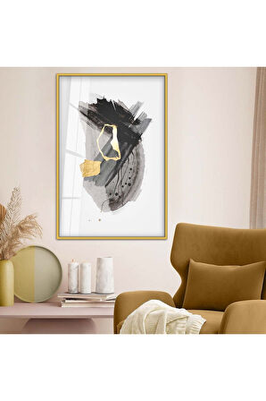 Siyah Metal Çerçeveli Soyut Tema Modern Çizim Kırılmaz Cam Tablo