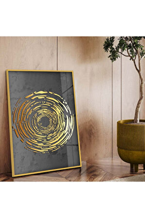Siyah Metal Çerçeveli Gold Tema Kolaj Çizim Kırılmaz Cam Tablo
