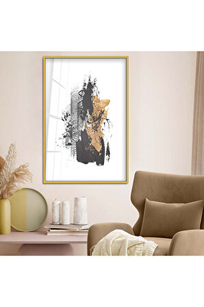 Gümüş Metal Çerçeveli Kolaj Çizim Soyut Tema Kırılmaz Cam Tablo