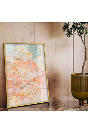 Gümüş Metal Çerçeveli Soyut Tema Renkli Desen Kırılmaz Cam Tablo