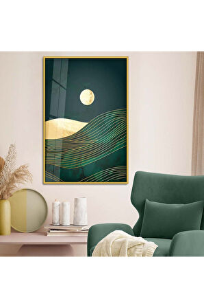 Gümüş Metal Çerçeveli Kolaj Çizim Doğa Tema Kırılmaz Cam Tablo