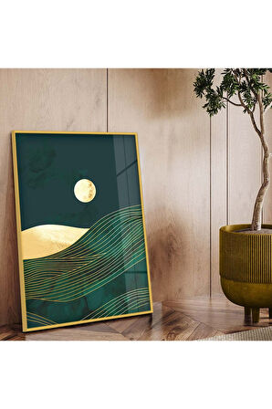 Gümüş Metal Çerçeveli Kolaj Çizim Doğa Tema Kırılmaz Cam Tablo