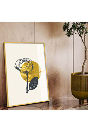 Gümüş Metal Çerçeveli Modern Çizim Gül Tema Kırılmaz Cam Tablo