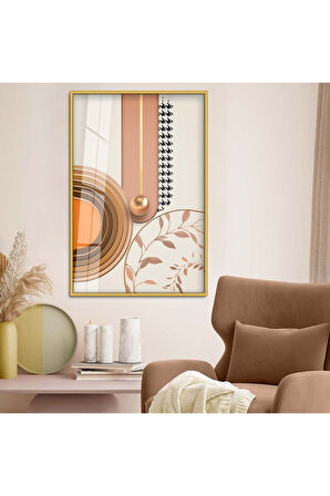 Siyah Metal Çerçeveli Geometrik Çizim Soyut Tema Kırılmaz Cam Tablo