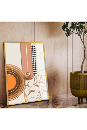 Siyah Metal Çerçeveli Geometrik Çizim Soyut Tema Kırılmaz Cam Tablo