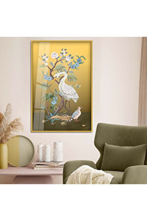Gümüş Metal Çerçeveli Modern Çizim Tavus Kuşu Figür Kırılmaz Cam Tablo