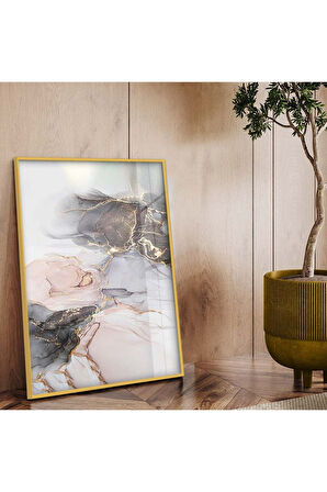 Siyah Metal Çerçeveli Modern Çizim Soyut Tema Kırılmaz Cam Tablo