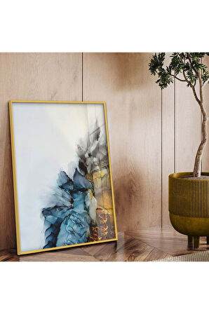 Gümüş Metal Çerçeveli Modern Çizim Soyut Tema Kırılmaz Cam Tablo