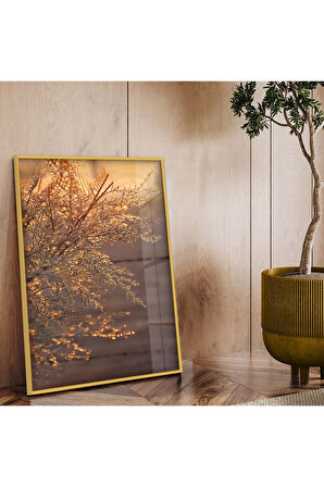 Gümüş Metal Çerçeveli Ağaç Dalı Kırılmaz Cam Tablo