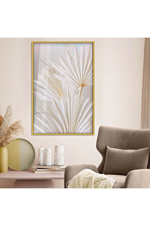 Siyah Metal Çerçeveli Beyaz Çiçek Kırılmaz Cam Tablo