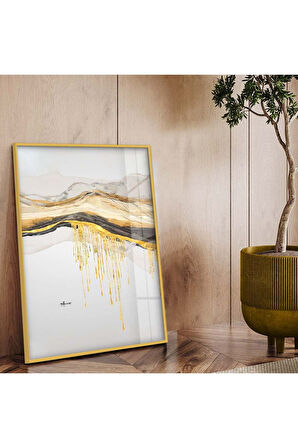 Gümüş Metal Çerçeveli Kolaj Çizim Soyut Tema Kırılmaz Cam Tablo