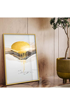 Gümüş Metal Çerçeveli Kolaj Çizim Soyut Tema Kırılmaz Cam Tablo