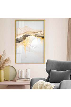 Gümüş Metal Çerçeveli Kolaj Çizim Soyut Tema Kırılmaz Cam Tablo