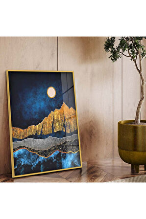 Siyah Metal Çerçeveli Kolaj Çizim Soyut Tema Kırılmaz Cam Tablo