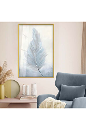 Siyah Metal Çerçeveli Beyaz Kuş Tüyü Kırılmaz Cam Tablo