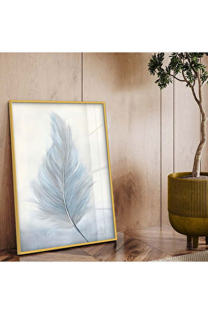 Siyah Metal Çerçeveli Beyaz Kuş Tüyü Kırılmaz Cam Tablo