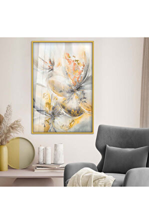 Siyah Metal Çerçeveli Modern Çizim Çiçek Desen Kırılmaz Cam Tablo