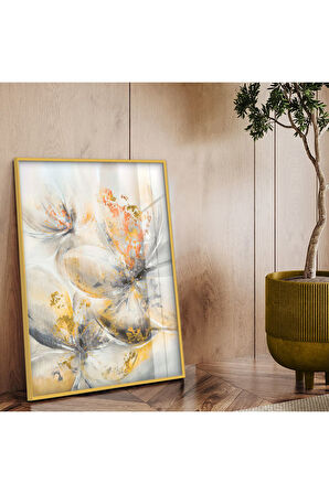 Siyah Metal Çerçeveli Modern Çizim Çiçek Desen Kırılmaz Cam Tablo