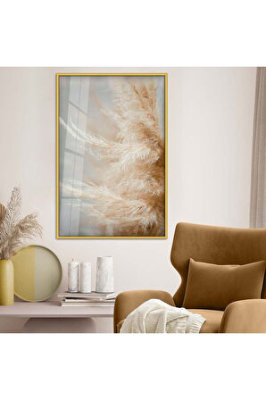 Siyah Metal Çerçeveli Kurutulmuş Tüy Desen Kırılmaz Cam Tablo