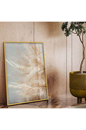 Siyah Metal Çerçeveli Kurutulmuş Tüy Desen Kırılmaz Cam Tablo