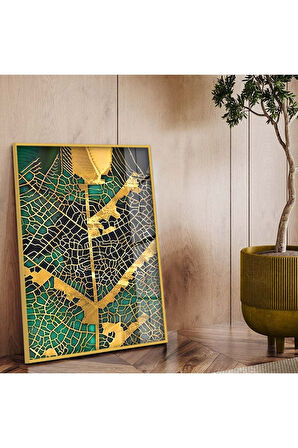 Siyah Metal Çerçeveli Modern Çizim Soyut Tema Kırılmaz Cam Tablo