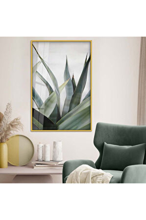 Siyah Metal Çerçeveli Yaprak Desen Kırılmaz Cam Tablo